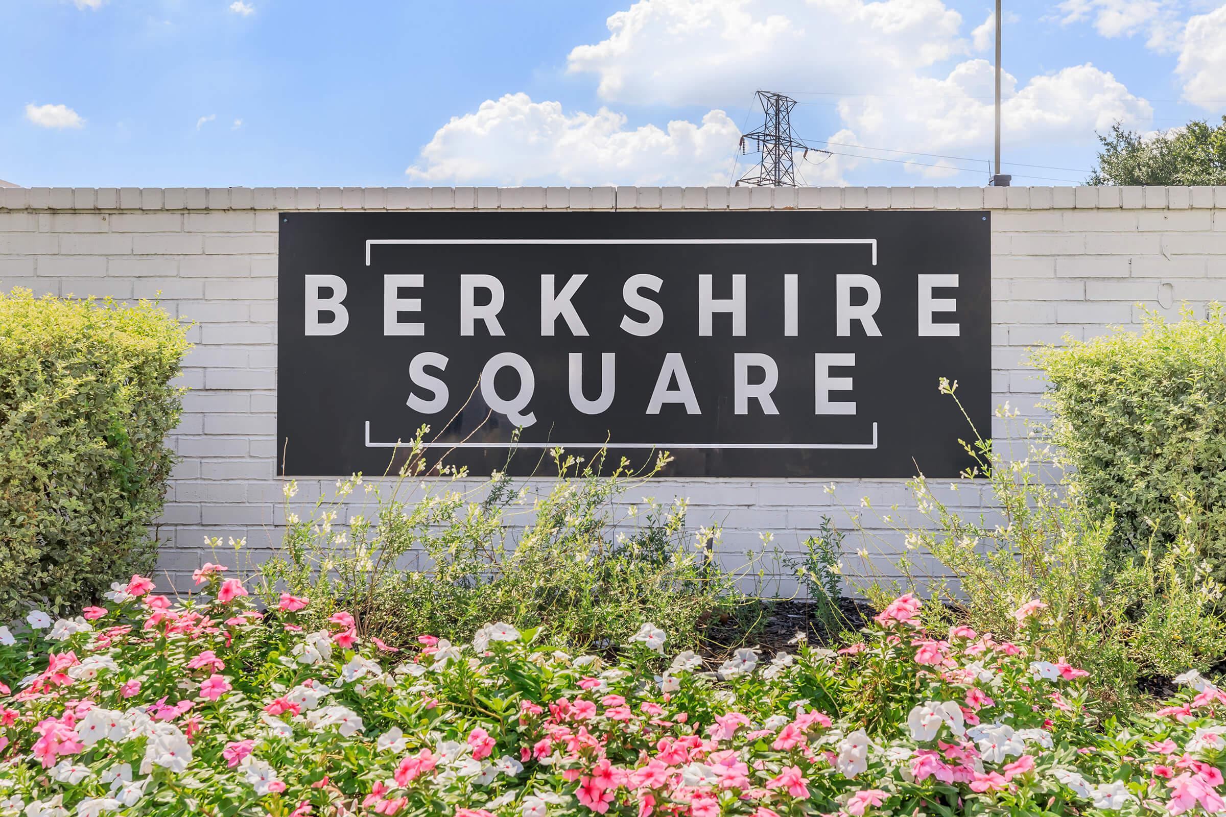 Berkshire Square entrance sign and flowers