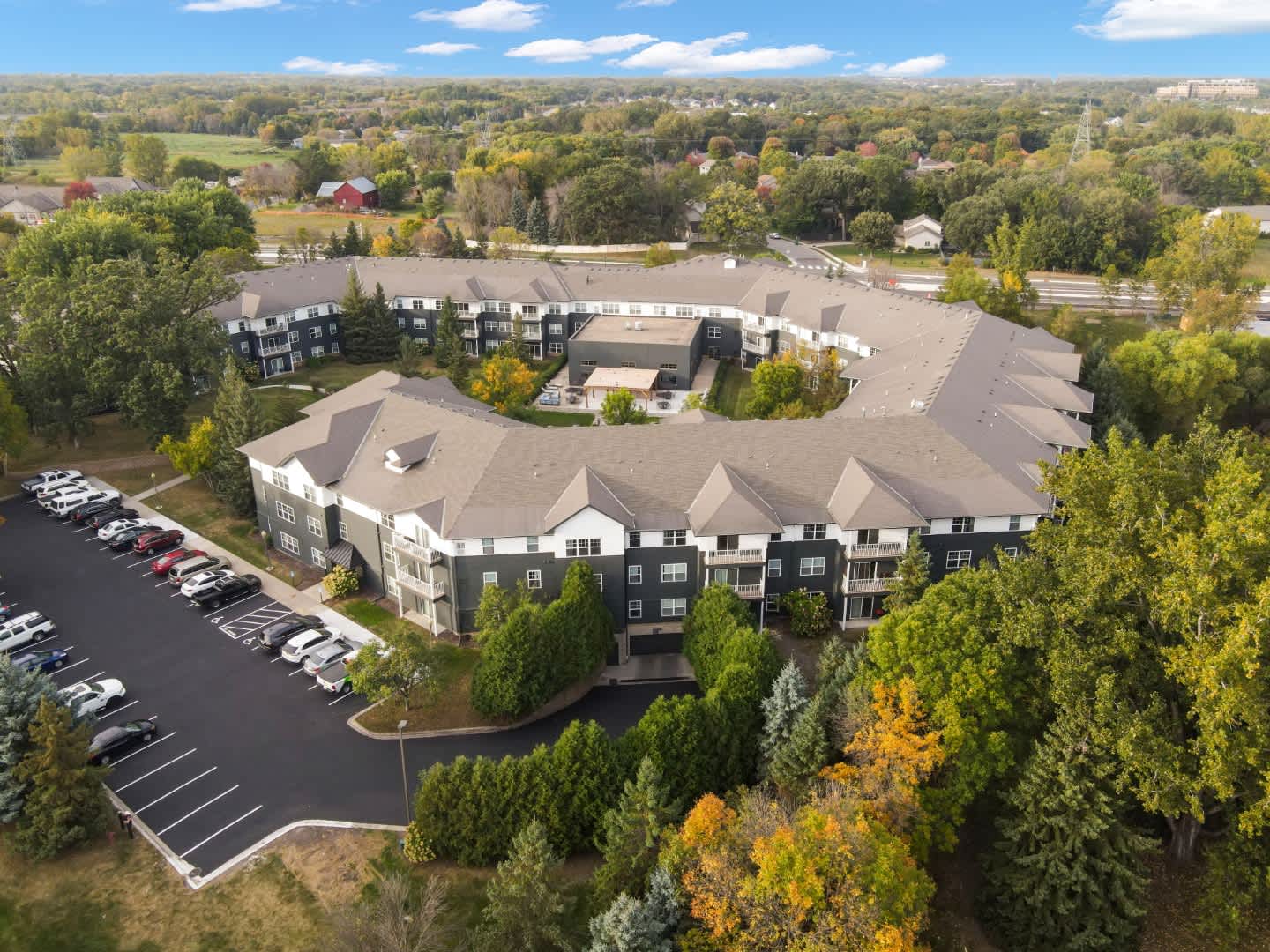 Aerial view of Chaska Place buildings and surrounding grounds