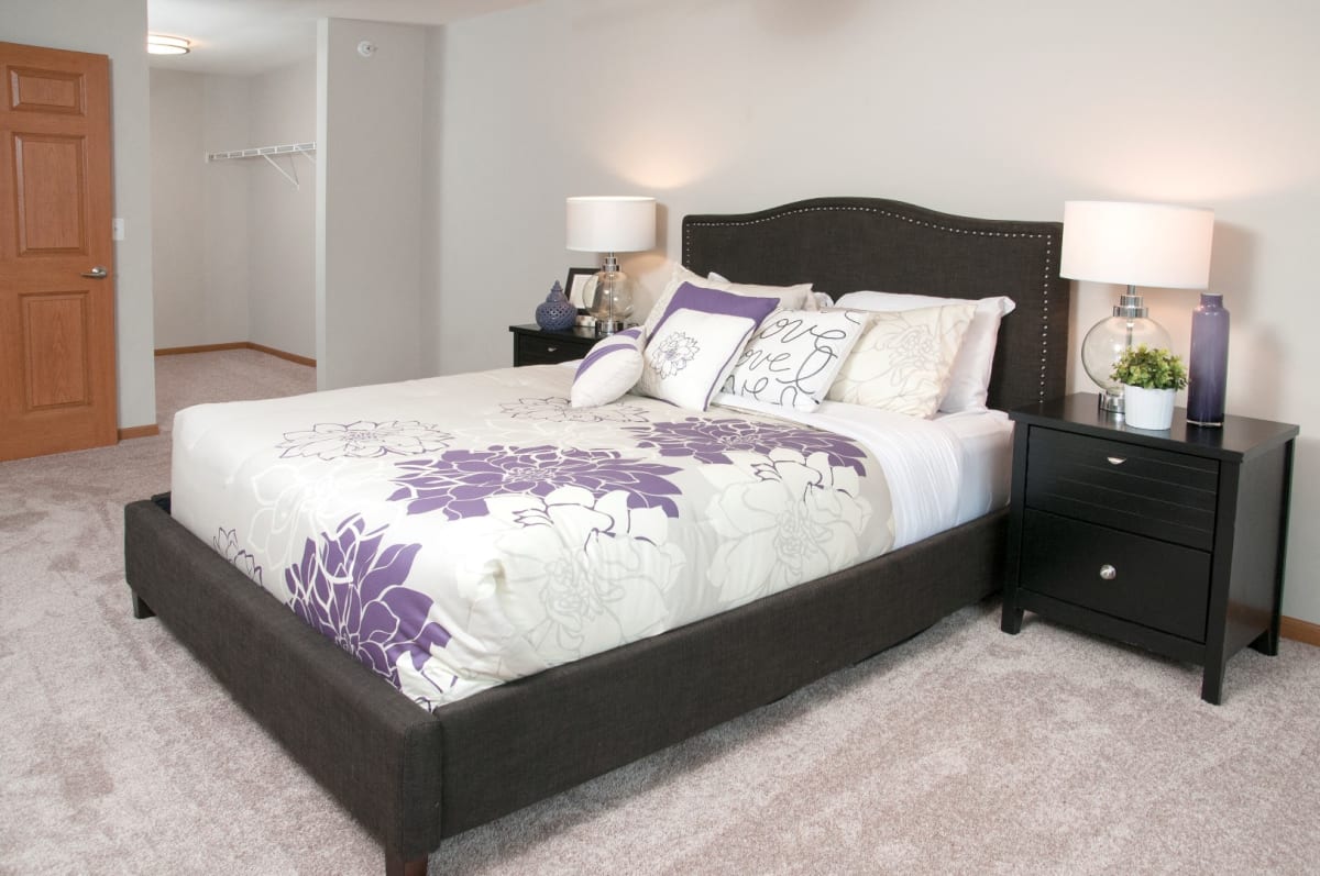 Apartment bedroom with an adjoining walk-in closet