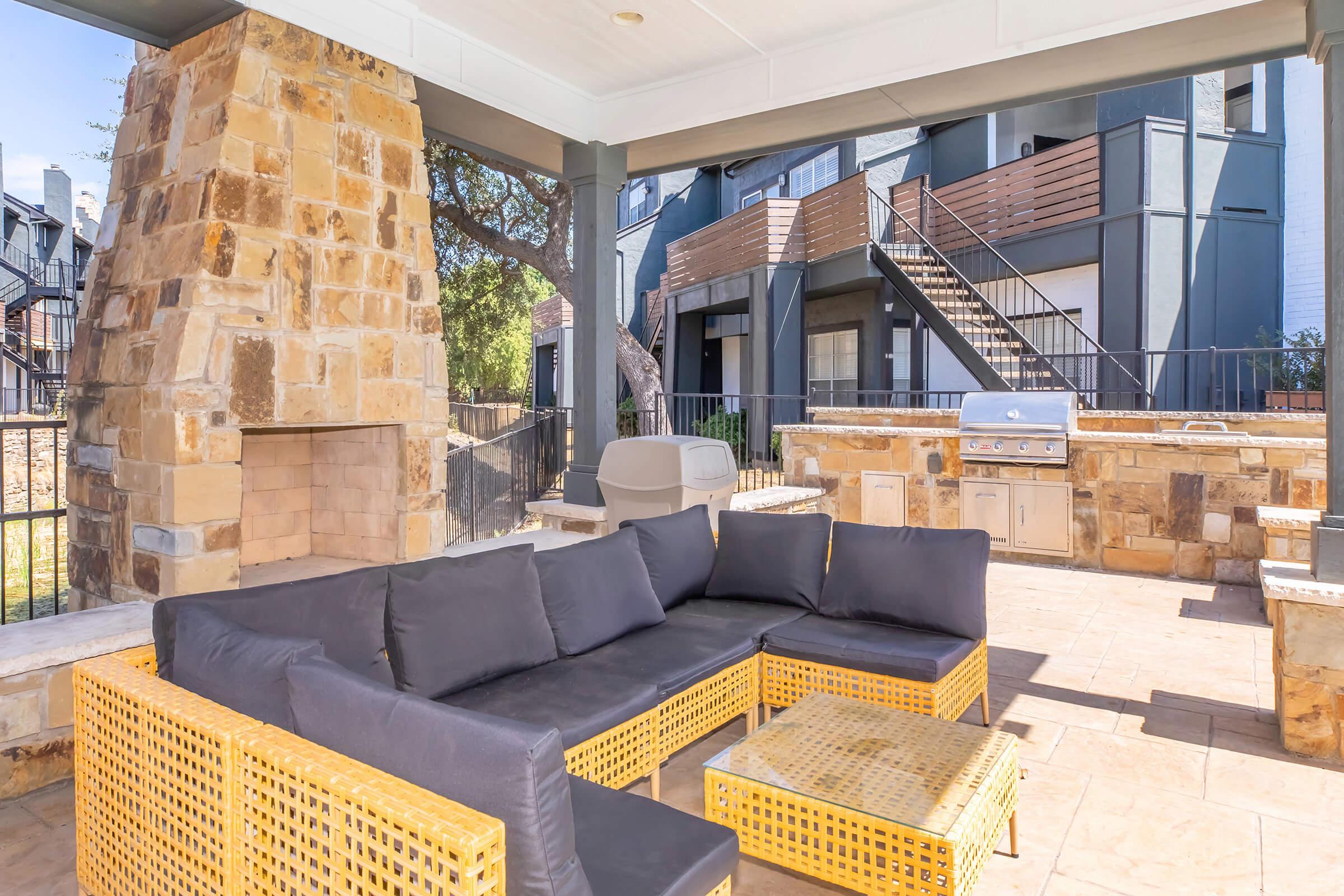 Winston covered patio with outdoor fireplace