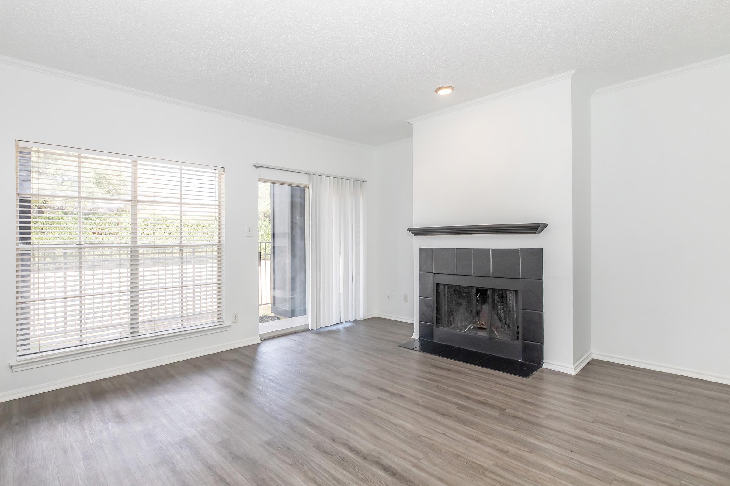 Winston apartment living area with fireplace