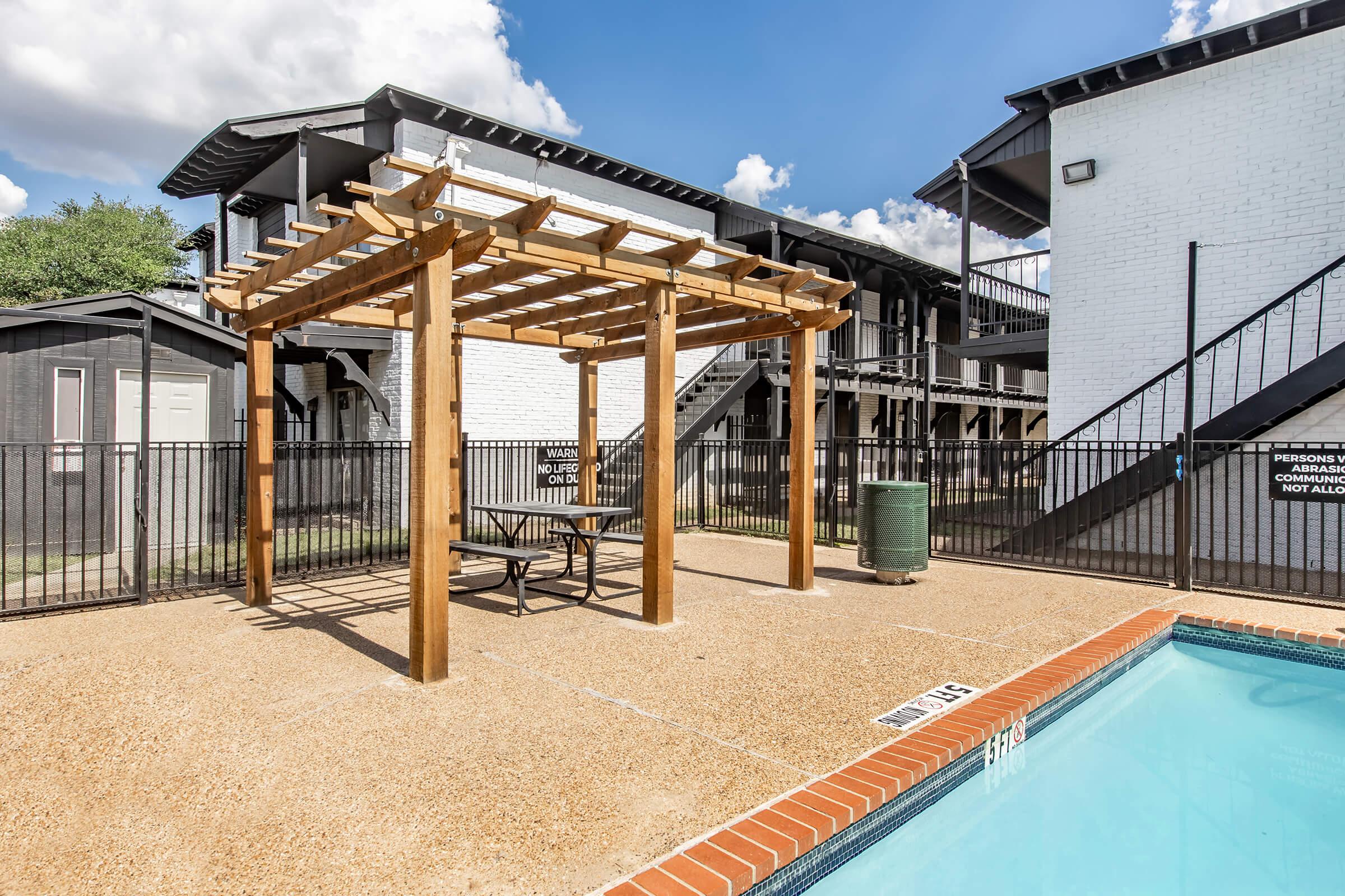 Maravilla poolside pergola and seating area.