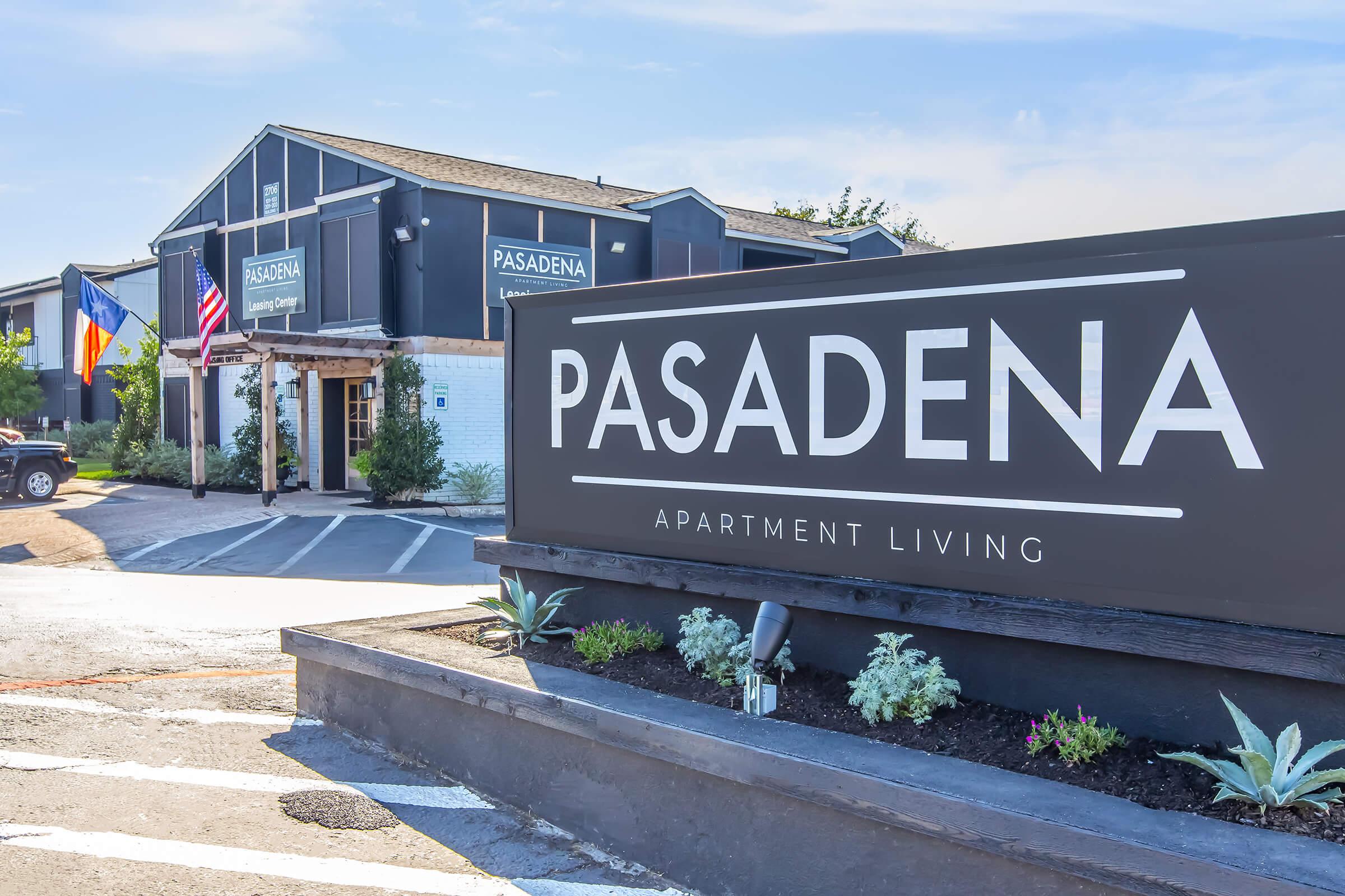 Pasadena Apartment Living entrance sign